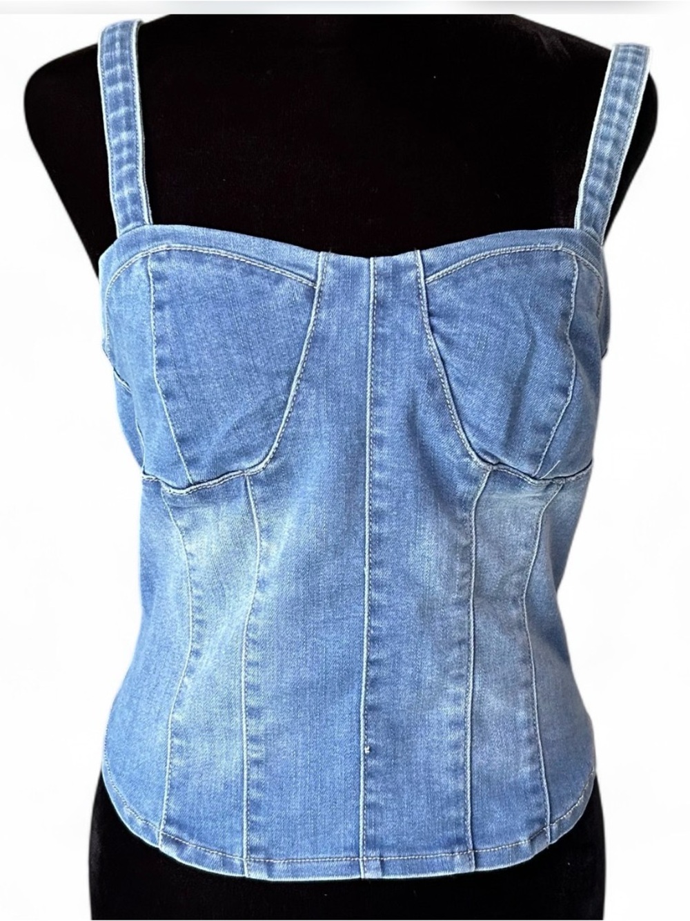 OAT New York Light Blue Denim Bustier Tank Top M, With Adjustable Straps NWT
